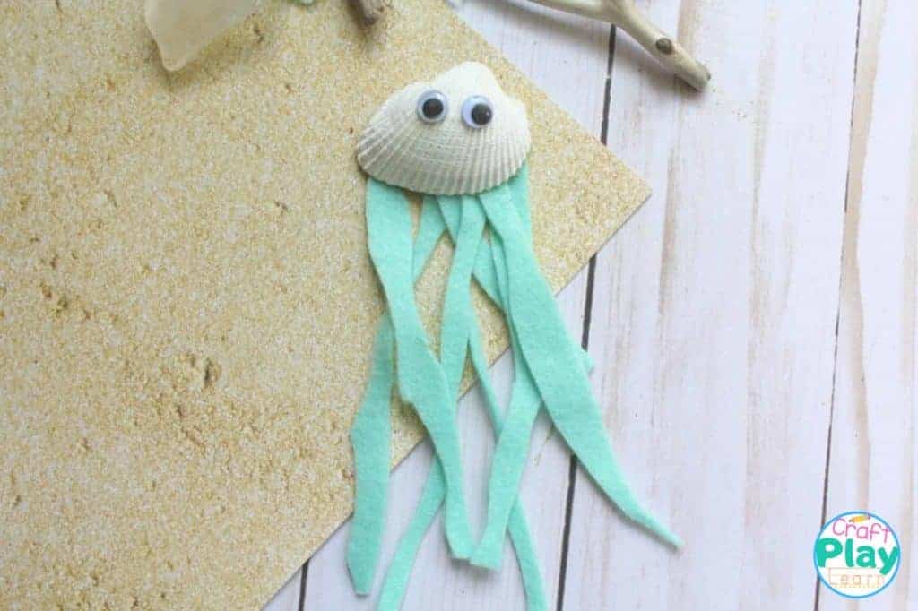 jellyfish craft made with a seashell and felt