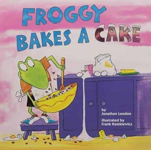 Froggy bakes a cake children's book with a frog character
