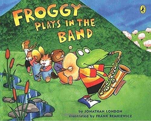 Froggy plays in the band kids book with a frog character