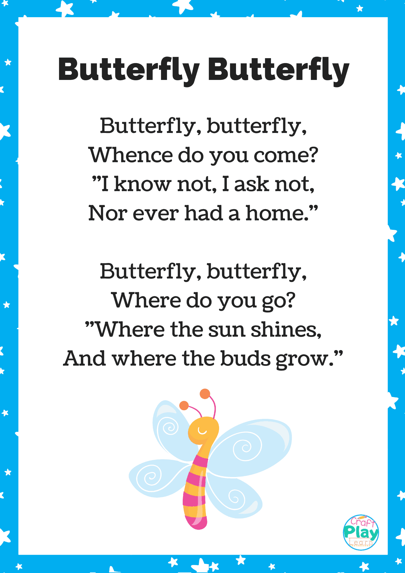 Printable Butterfly Song For Kids Plus Activity Ideas - Craft Play Learn