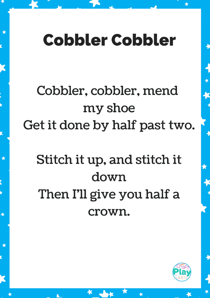 Cobbler Cobbler Nursery Rhyme Printable + Activity Ideas