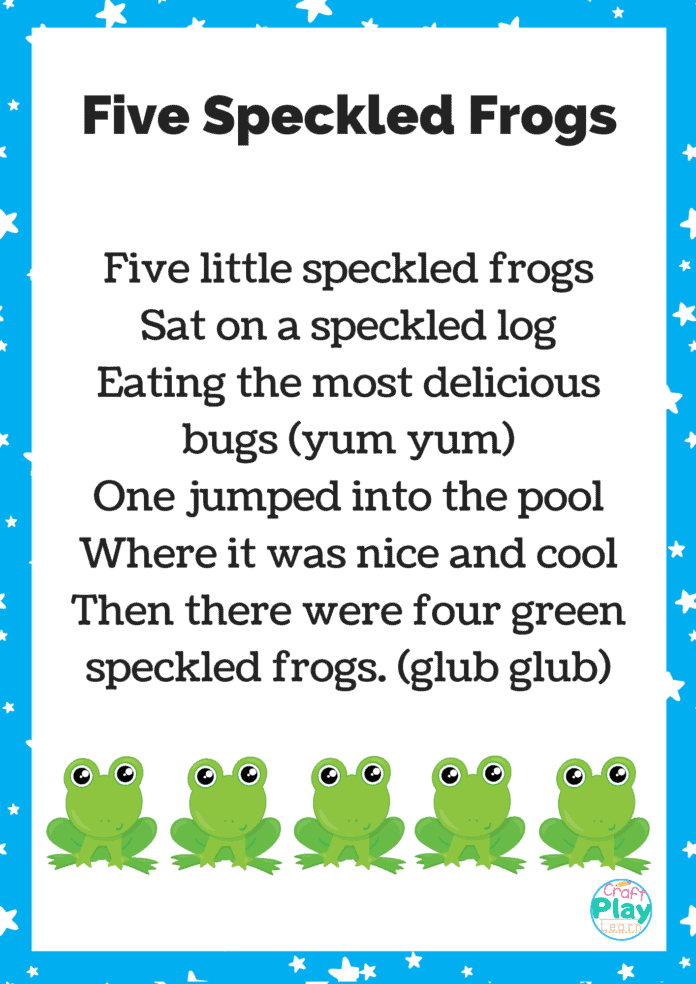 five speckled frogs printable sheet five speckled frogs printable sheet