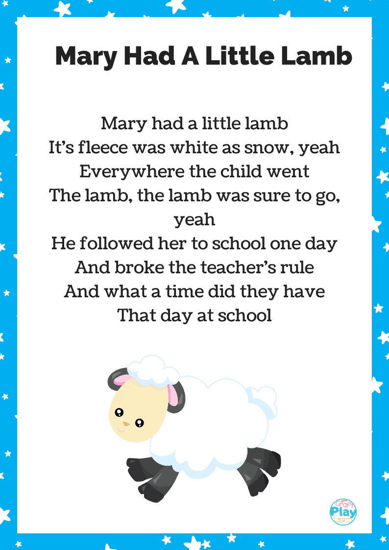Mary Had A Little Lamb Activities And Lyrics For Kids Craft Play Learn