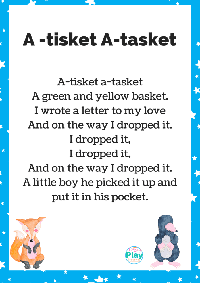 a tisket a tasket nursery rhyme printable a tisket a tasket nursery rhyme printable
