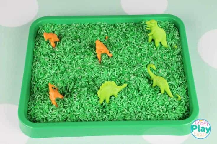 DIY Dinosaur Rice Sensory Bin - Craft Play Learn