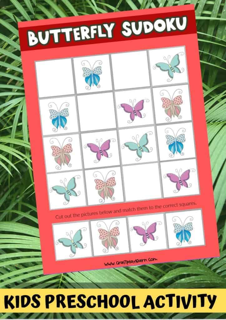 butterfly sudoku printable for kids
