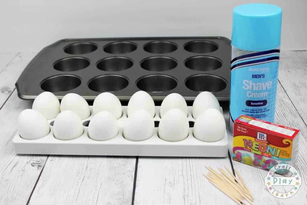 supplies for dying eggs with shaving foam